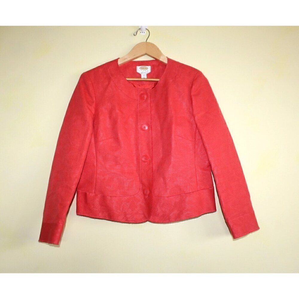 Talbots Coral Italian Fabric Women's Blazer Size 14P Button Professional Career